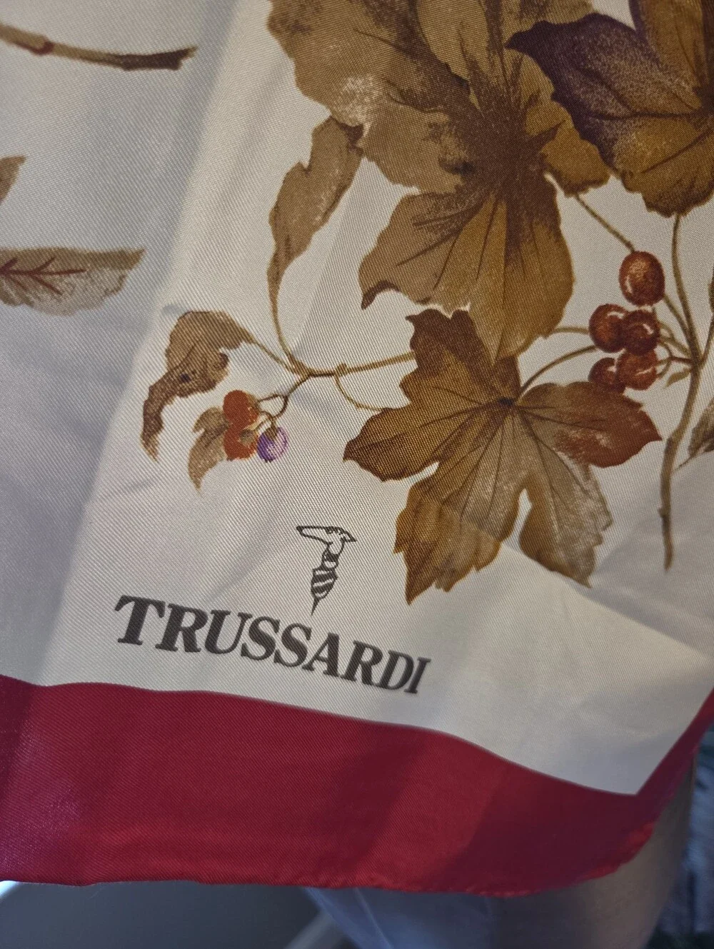 Trussardi Floral Botanical Silk Scarf with Red Border